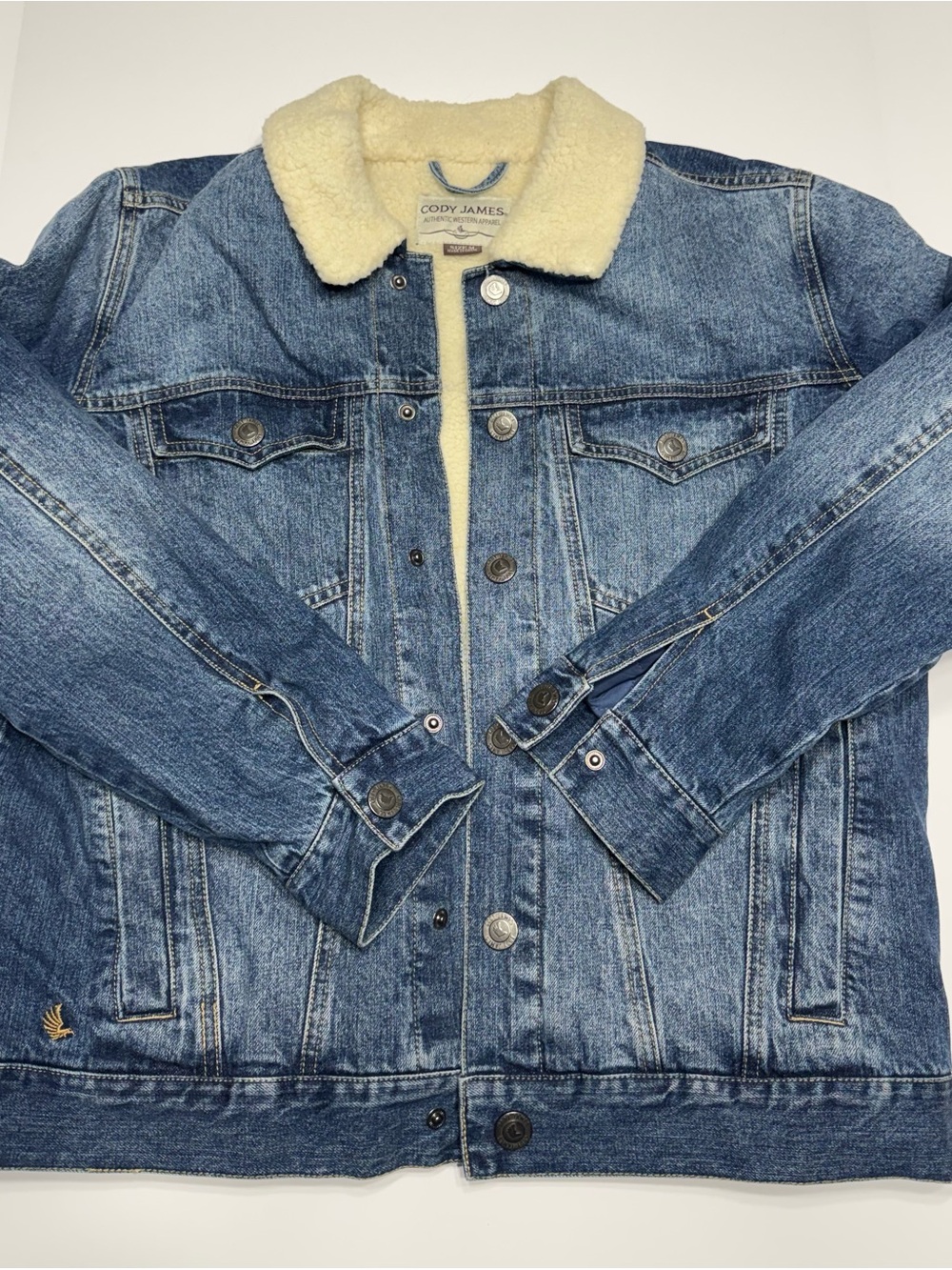 Cody James Blue Denim Sherpa-Trim Jacket